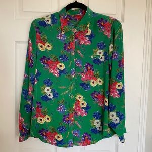 SuJin 100% Silk Floral Button Blouse